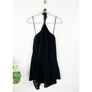 Free People Black Lace Mixed Print Halter Sundress Sz S
